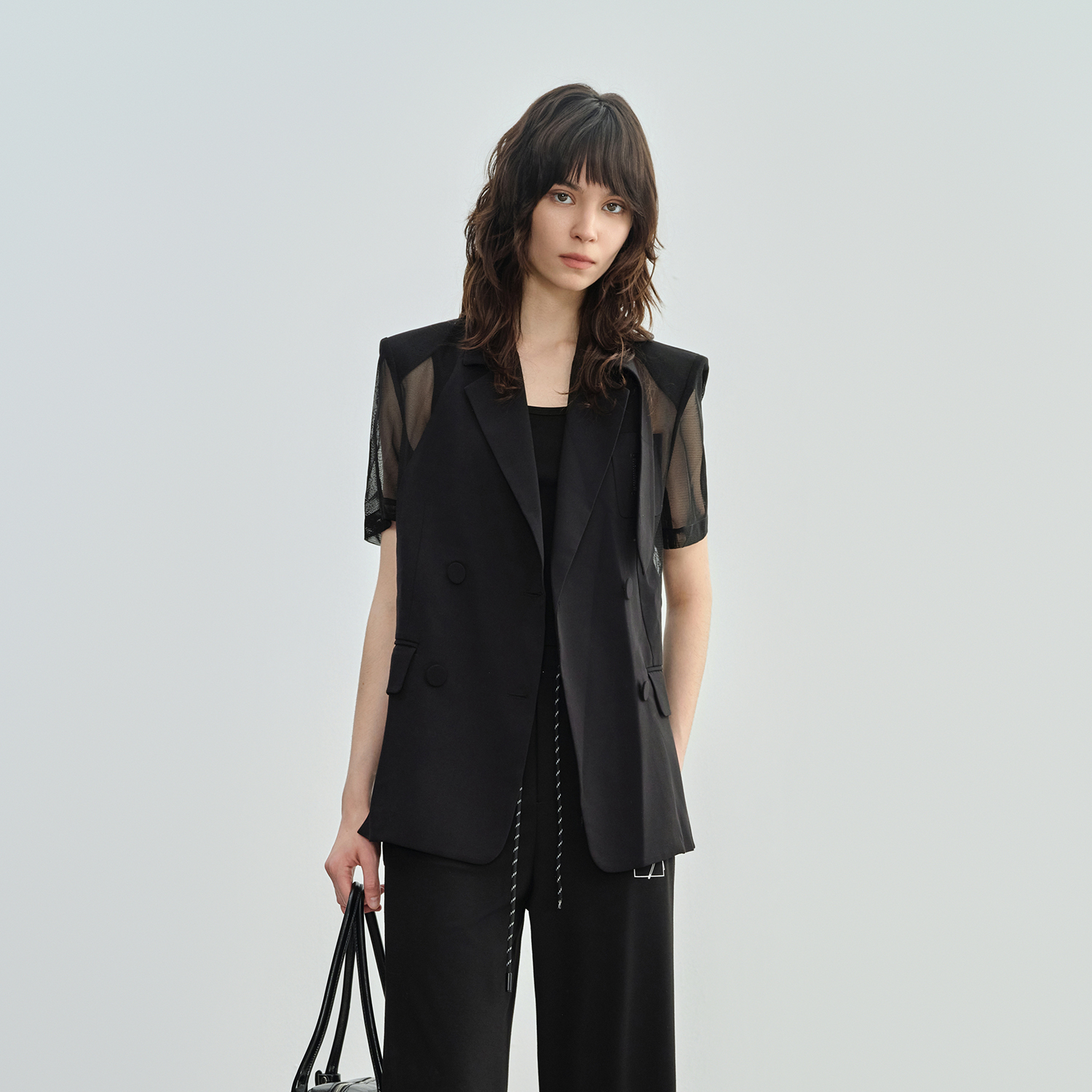 微透网纱拼接设计感小西装外套女