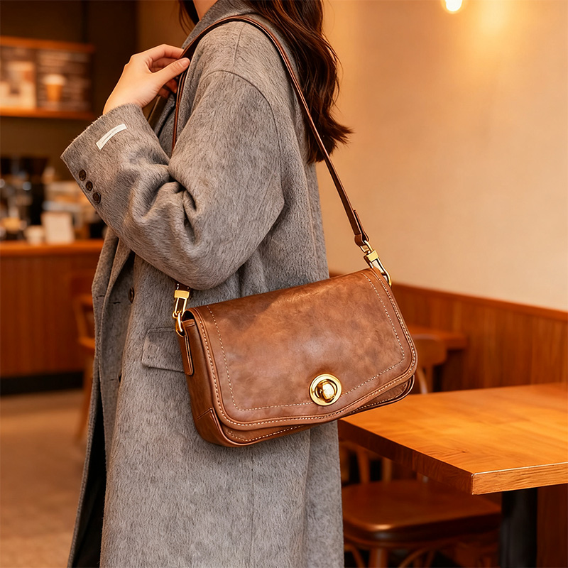 复古头层牛皮真皮斜挎包女包