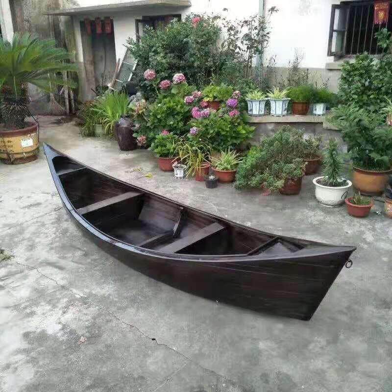 手工木船造景实木装饰船道具船欧式两头尖鱼船 景区小船模型摆件