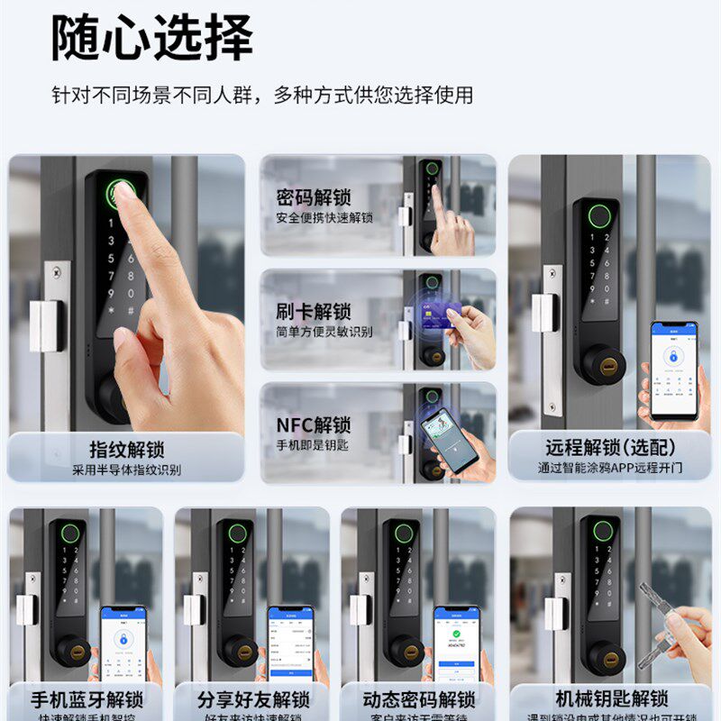 免改孔肯德基门指纹锁断桥铝合金型材智能锁有框玻璃门密码电子锁
