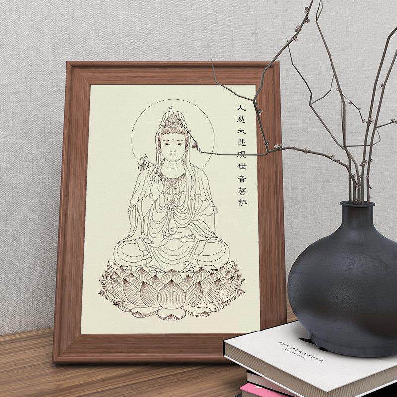 阿弥陀佛地藏王佛像摆件西方三圣观音文殊菩萨画像相框摆台