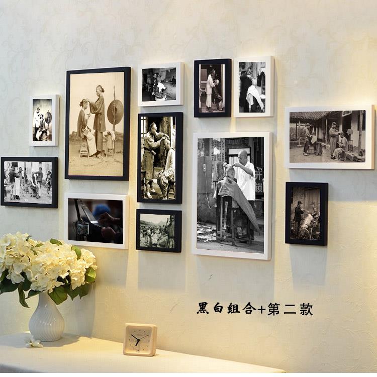 美发复古怀旧黑白发型屋美发厅照片墙挂画 发廊理髲店有框装饰画