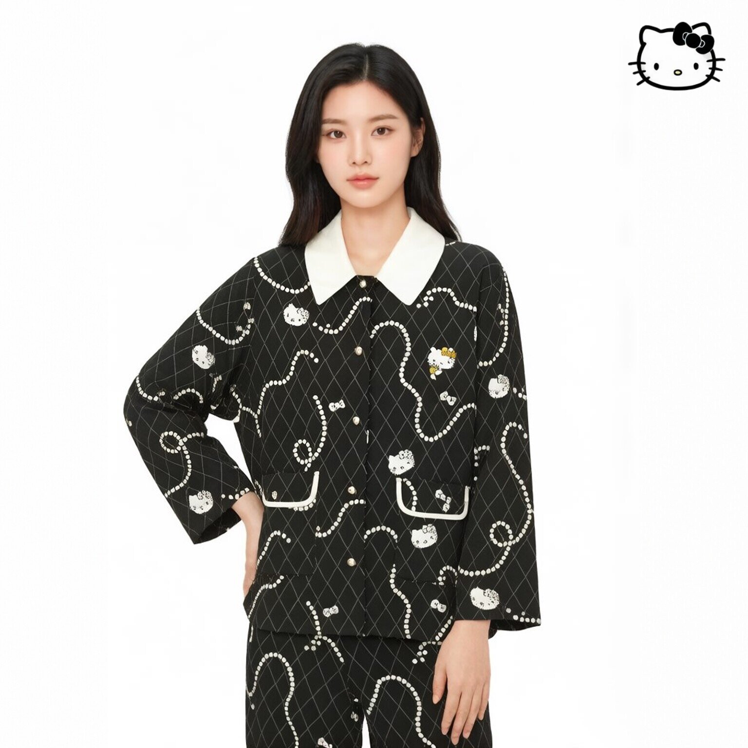 明星同款轻奢家居Hello凯蒂天丝棉长款家居服套装四季可外穿睡衣