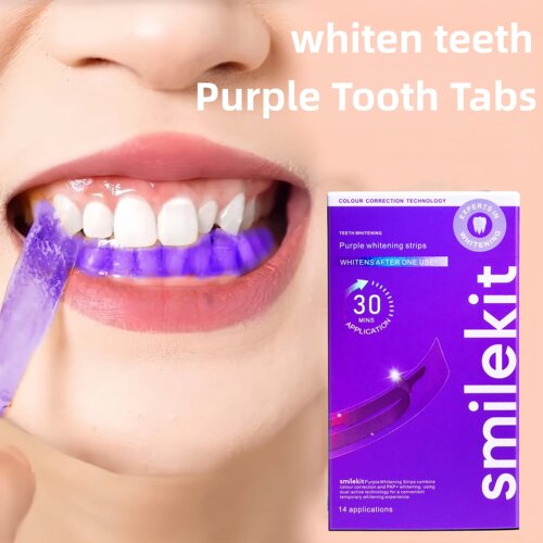 跨境新款 V34紫色牙贴 V34 Whitening Strips 紫色小盒 美白牙贴