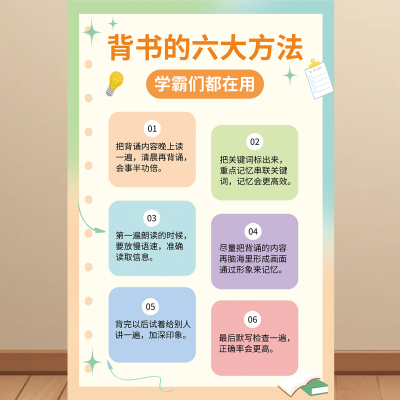 背书的六大方法海报教育学生学习方式墙贴高中初中学霸笔记装饰画