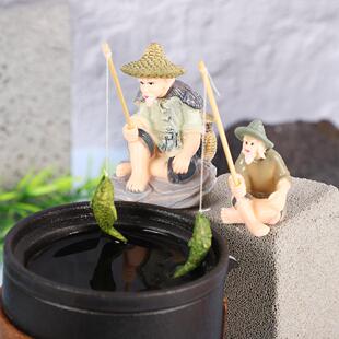趣味姜太公钓鱼PVC鱼缸造景摆件创意钓鱼翁水族箱装饰塑料工艺品