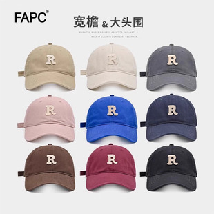 R标灰色棒球帽女2025春季高端新款显脸小粉色鸭舌帽大头围宽檐帽