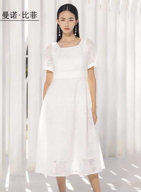 曼诺比菲商城同款夏季白色蕾丝假两件连衣裙仙女MEBL121019