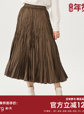 曼诺比菲商场同款2025春秋季直筒高腰压褶半截裙中长款EGEQ112039