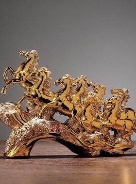 八骏马摆件客厅玄关酒柜桌面中式装饰品办公桌生肖马摆设礼物