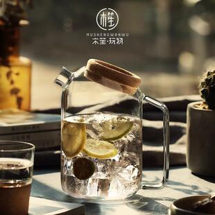 柠檬冷水壶家用大容量 S588木笙耐高温玻璃凉水壶客厅水杯茶壶套装
