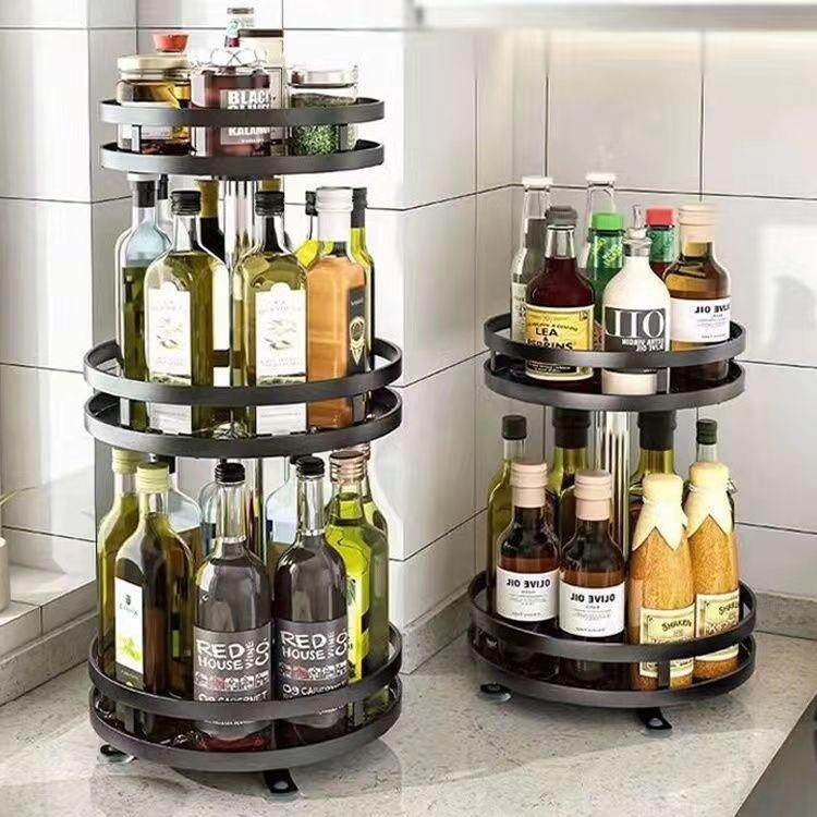 厨房旋转调料置物架台面转角墙角放调味品油盐酱醋架可调节调料架