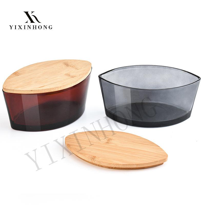 跨境热销 创意770ml船形蜡烛杯空杯容器 带木盖diy香薰烛台玻璃罐