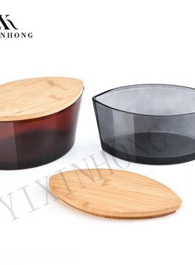 跨境热销 创意770ml船形蜡烛杯空杯容器 带木盖diy香薰烛台玻璃罐