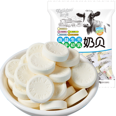 棵力果无蔗糖高钙益生元奶贝干吃牛奶片过新年货糖果儿童休闲零食