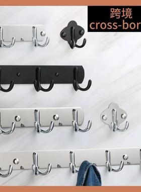 不锈钢衣帽钩单钩跨境亚马逊外贸高档免打孔挂钩双钩浴室挂衣弯钩