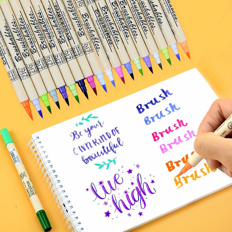 日本吴竹双色双头水彩笔单支彩色软头软毛初学者手绘专用勾线画笔