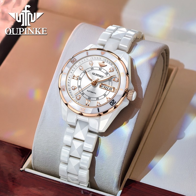 瑞士认证镶钻正品牌女士手表女款进口机械机芯新款全自动机械表名