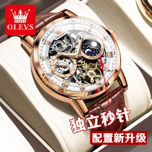 瑞士认证正品牌双镂空男士手表机械表全自动陀飞轮防水真皮带十大