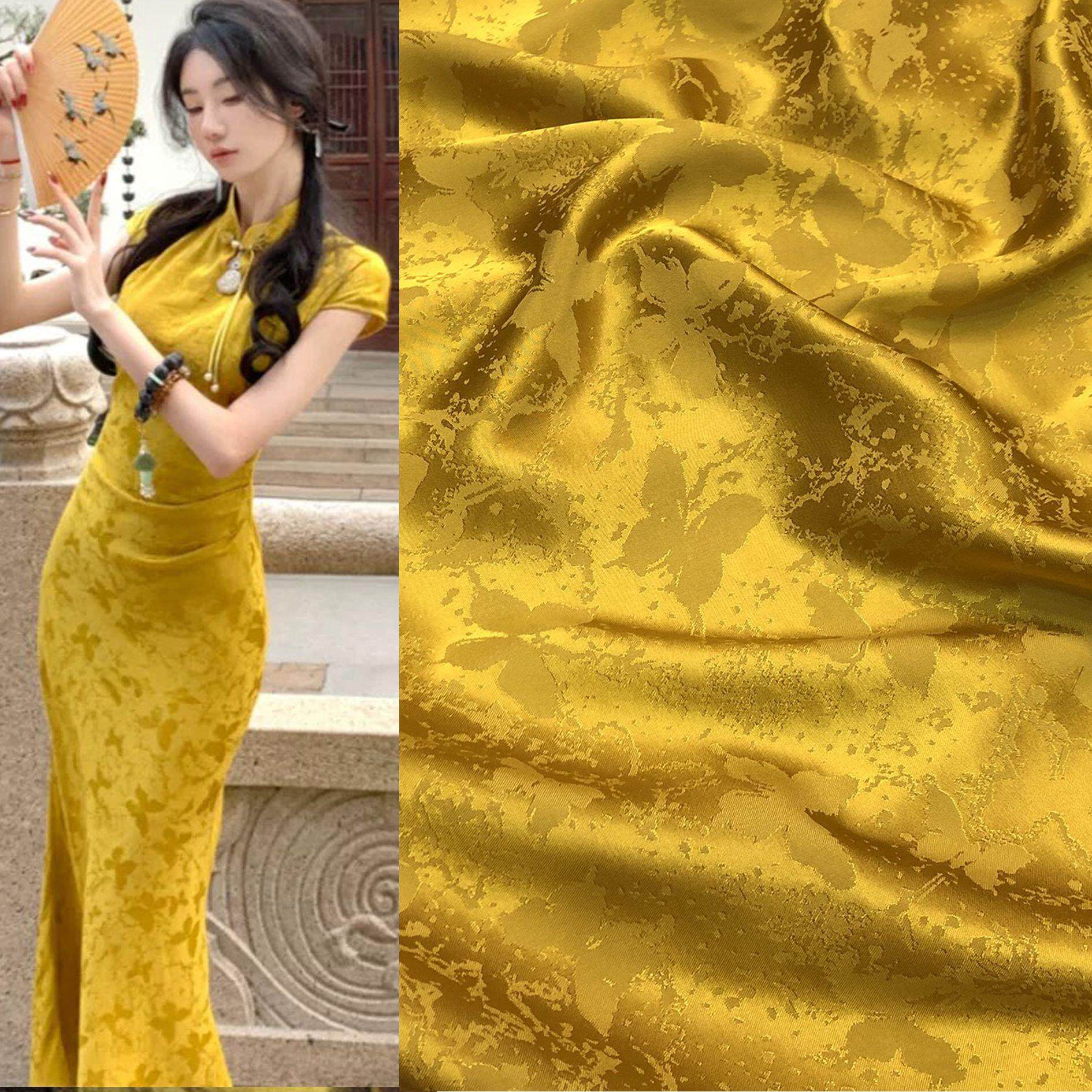 新款加厚蝴蝶人丝人棉缎面提花面料 连衣裙西装马甲裤子旗袍布料