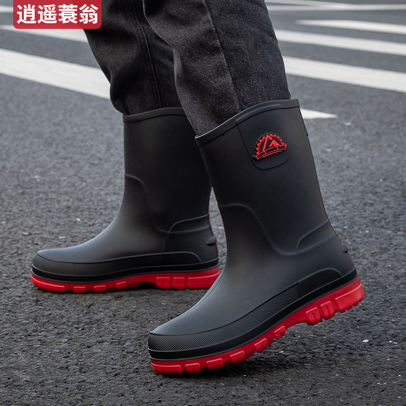 德系中筒雨鞋男款防滑防水中筒雨靴秋冬加棉洗车工作胶鞋钓鱼水鞋