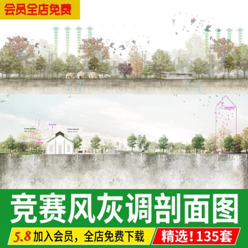 建筑园林景观国际竞赛风小清新设计剖面图立面图psd源文件素材ps