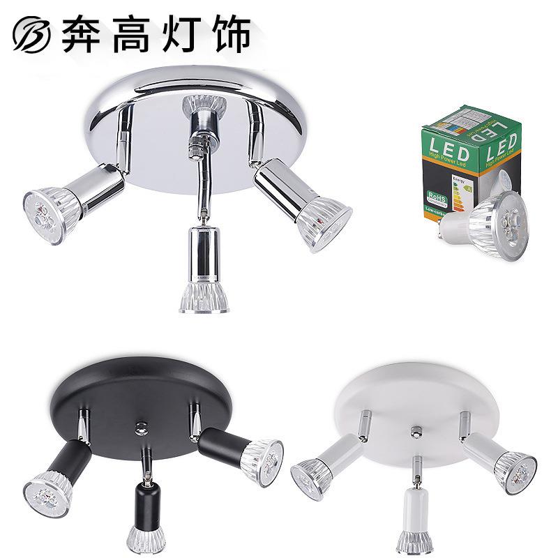 跨境圆形3头吸顶射灯led天花橱柜明装镜前可调节gu10射灯防眩目