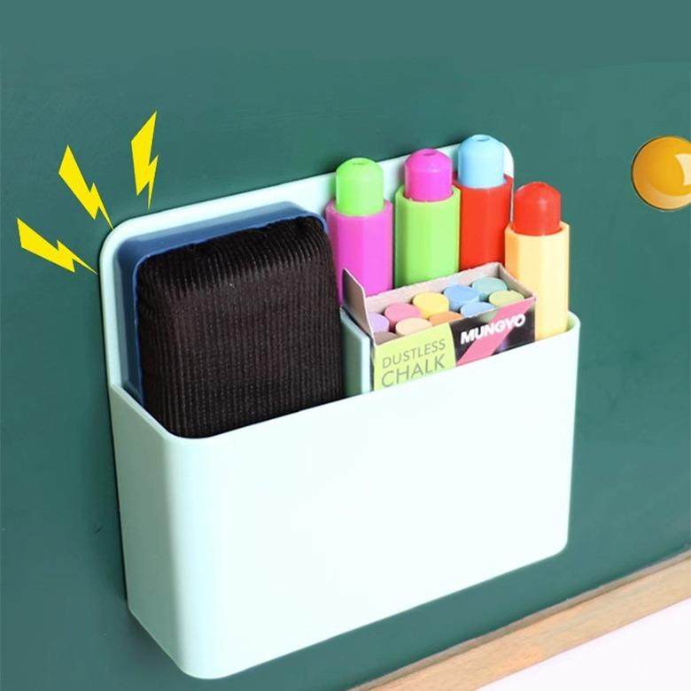 磁性黑板贴吸磁收纳盒办公家用多功能白板笔磁性白板贴粉笔收纳盒