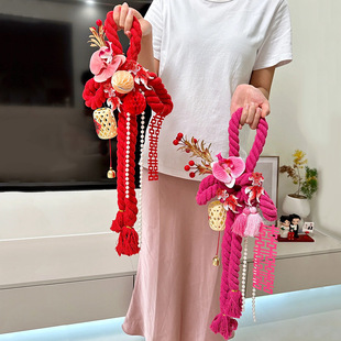 婚房布置男女方主卧室房门挂饰结婚新房窗帘喜字门把手挂件中国结