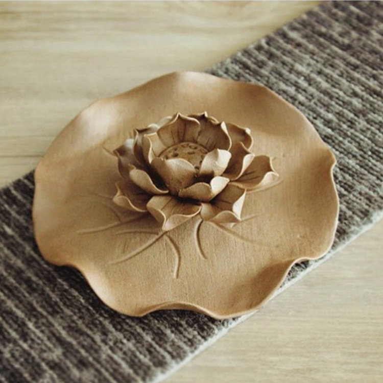 荷叶陶瓷香插香座线香炉家用香薰炉室内薰香炉陶瓷沉香檀香炉香盘