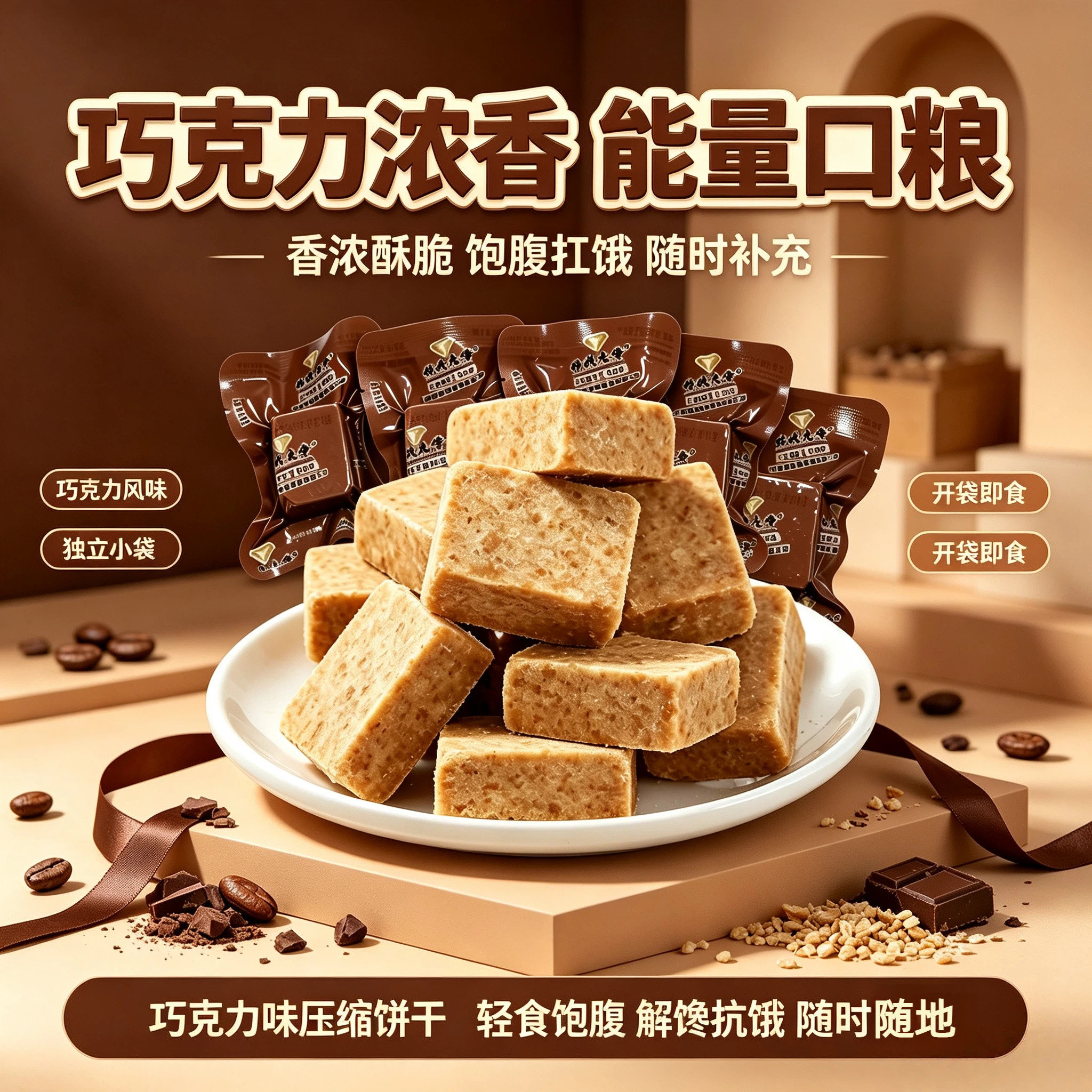 巧克力浓香压缩饼干酥性粗粮点心独立袋装办公室露营便携量小零食