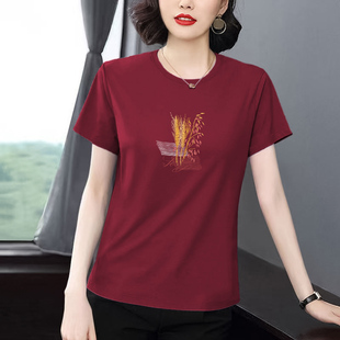 t恤女士中年妈妈装 短袖 2025新款 大码 上衣 新款 宽松遮肚子时尚 夏装