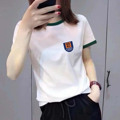 夏季撞色领宽松显瘦遮肚妈妈T恤