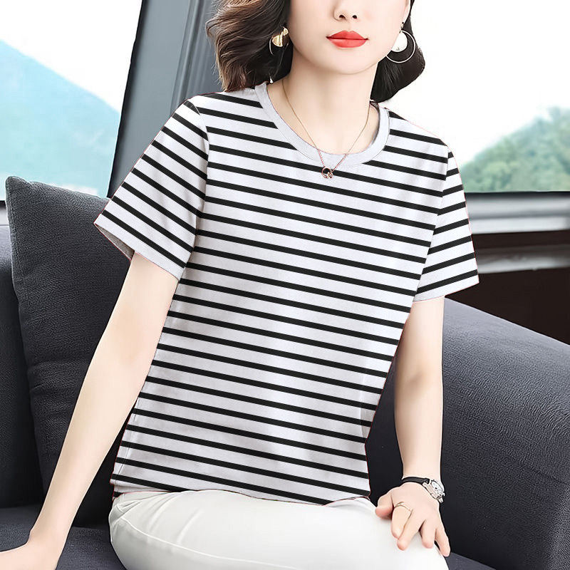 黑白条纹妈短袖T恤女2026图片