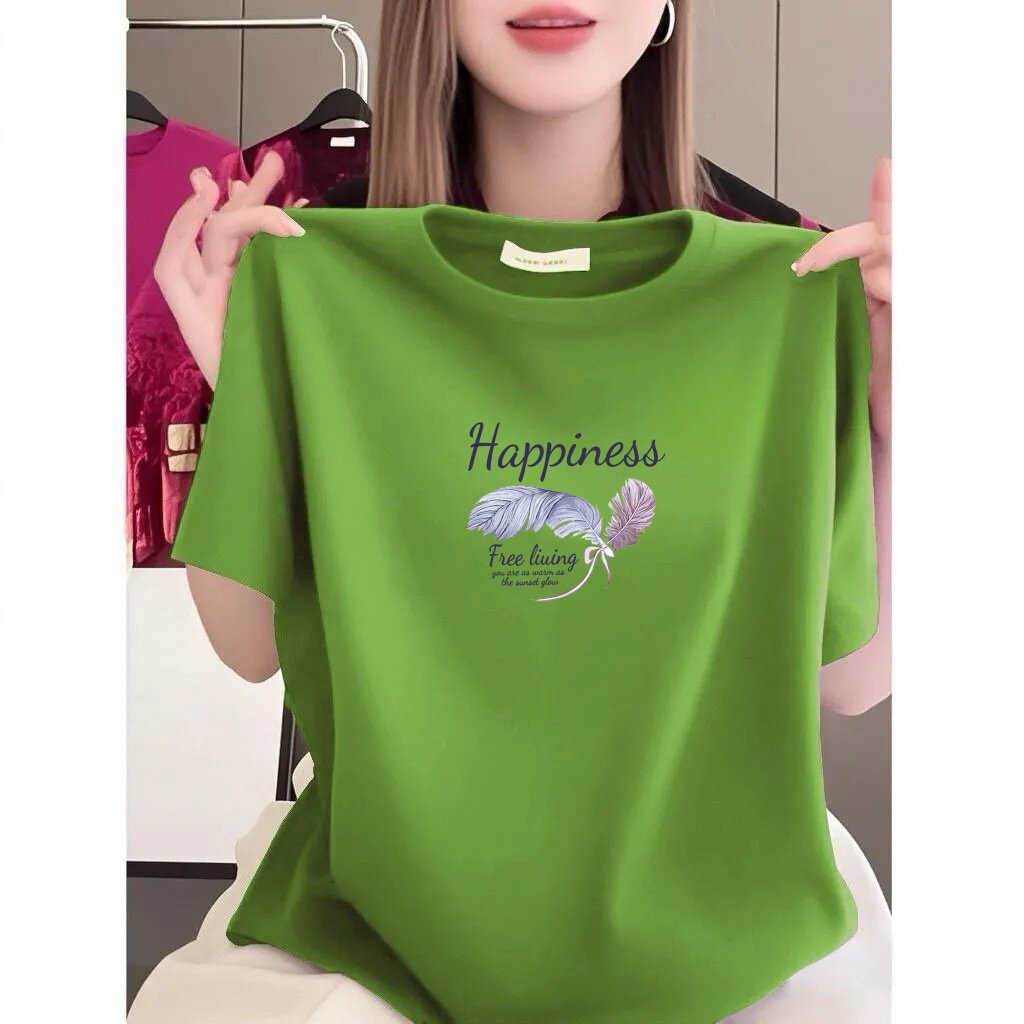 轻奢高端货~时尚印花短袖T恤女夏季新款圆领上衣大码时尚妈妈装