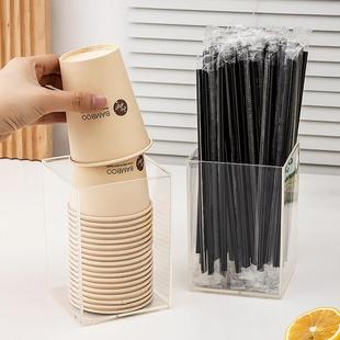 透明商用吸管盒杯套盒子奶茶店收纳筒吸管勺子咖啡店收纳盒
