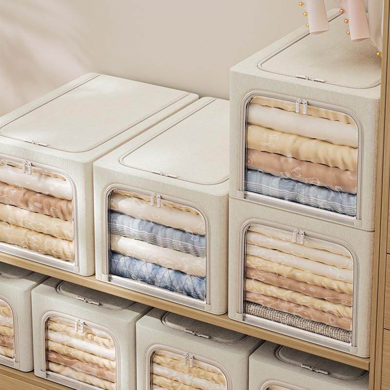 加长角落收纳箱高端棉麻衣服收纳整理箱可视窗可折叠布艺收纳箱