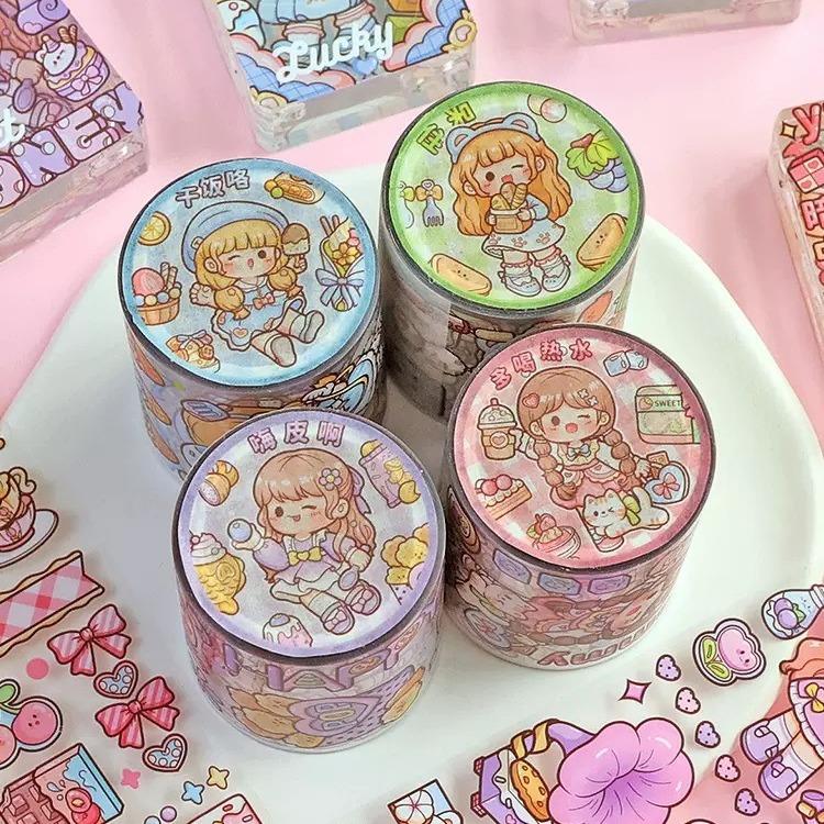 跨境提拉多小食光花园秘境PET胶带可爱女孩花朵防水手账装饰贴纸