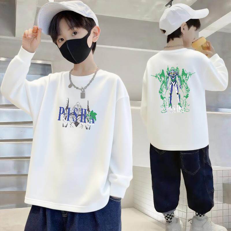 100%纯棉男童长袖T恤秋季儿童宽松圆领中大童男孩潮酷上衣打底衫