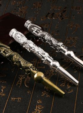 厂家直供手工精雕复古纯黄铜烟杆盘龙烟嘴烟斗金属工艺品收藏摆件