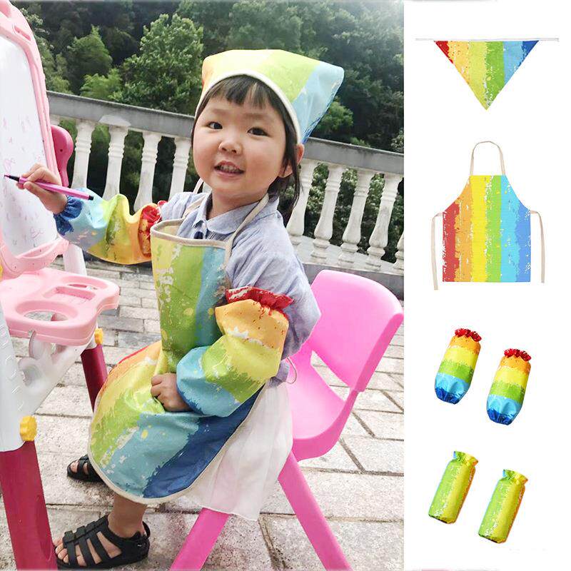 彩虹撞色画室围裙印花小孩围裙美术围裙帆布牛仔亚麻围裙厨房跨境