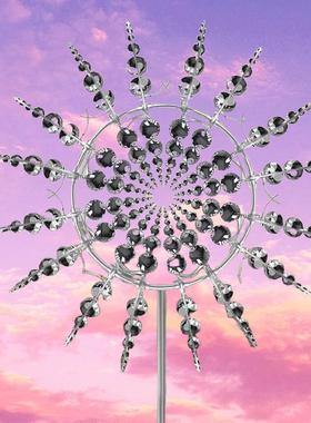 跨境金属旋转风车创意独立户外花园庭院铁艺地插装饰手工创意风车