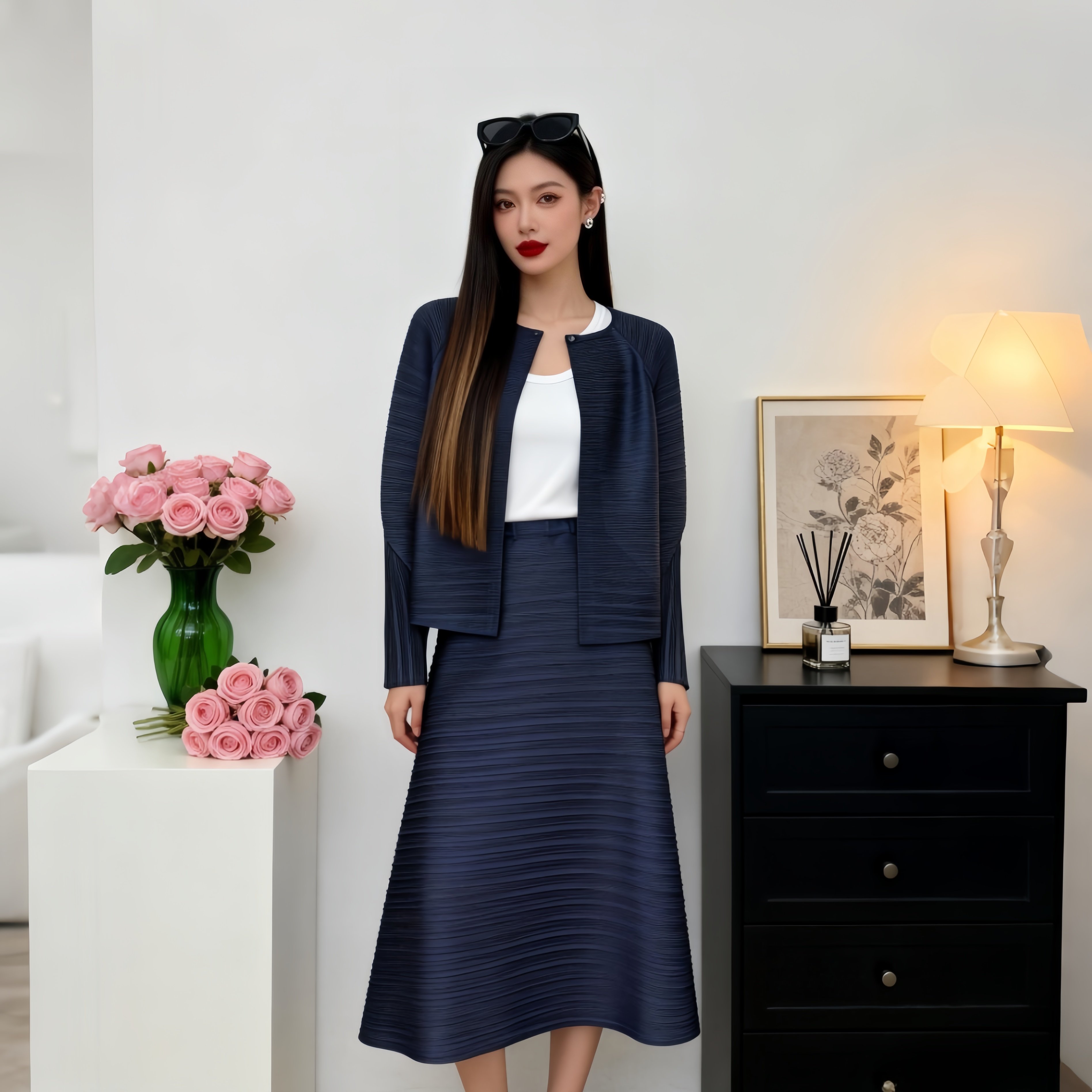 2026春季新款一粒扣短外套褶皱显瘦上衣时尚半身裙绝美穿搭套装女,女装/女士精品,时尚套装,淘宝优惠券,粉丝福利购,淘宝优惠卷