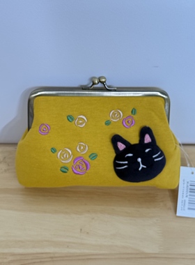 日本kurochiku 黄色猫咪零钱包尺寸17*11*4cm（2）