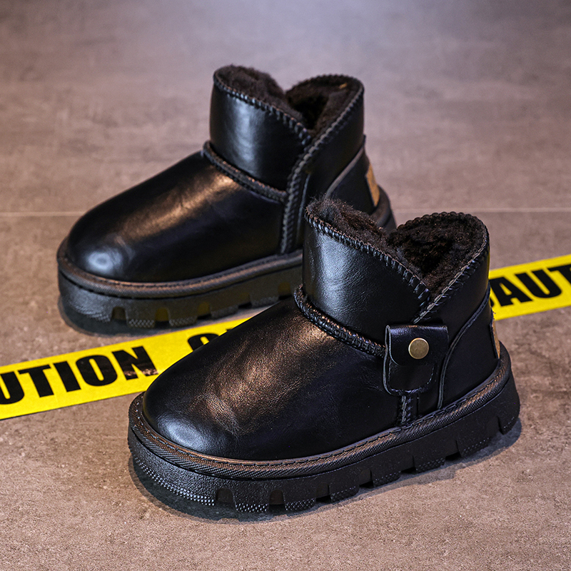儿童雪地靴东北户外防水皮面防滑加绒加厚棉鞋冬季中大男女童棉靴