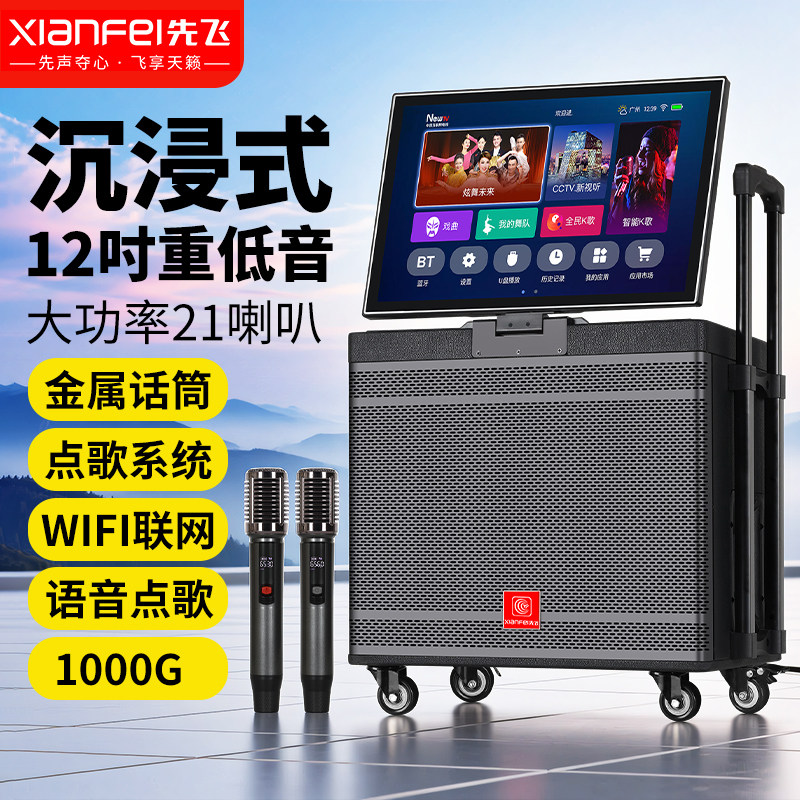 先飞K歌音响户外广场舞音箱带显示屏家用唱歌卡拉OK家庭KTV一体机