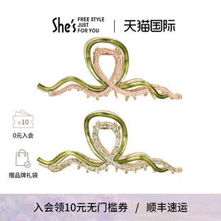 shes茜子莫奈印象高级感鲨鱼夹大号发量多发夹后脑勺抓夹头饰品