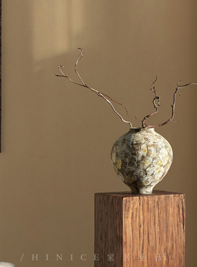 Hinice 侘寂风青年艺术家手作粗陶复古陶瓷花瓶家居玄关插花花器