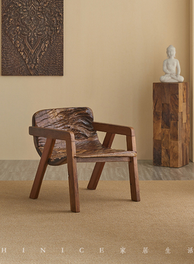 Hinice 侘寂风树形阳台休闲长椅子创意中古风化做旧酒店民宿装饰