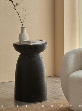 Hinice 侘寂风酒店民宿落地摆件沙发角几边几蘑菇墩黑色
